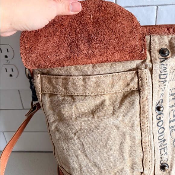 The Original Peace and Patience Sustainable Canvas Leather Crossbody Bag purse - Picture 3 of 8